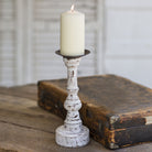 Distressed White Wood Candlestick from One Cottage Way Coastal Farmhouse Decor