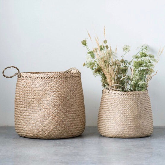 Natural Woven Seagrass Baskets Set of 2 from One Cottage Way Coastal Farmhouse Decor