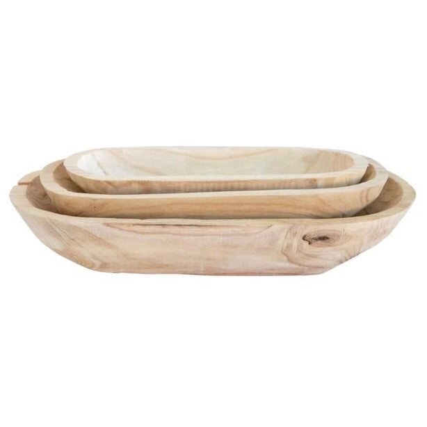 Carved oval wood bread bowls in 3 sizes from One Cottage Way